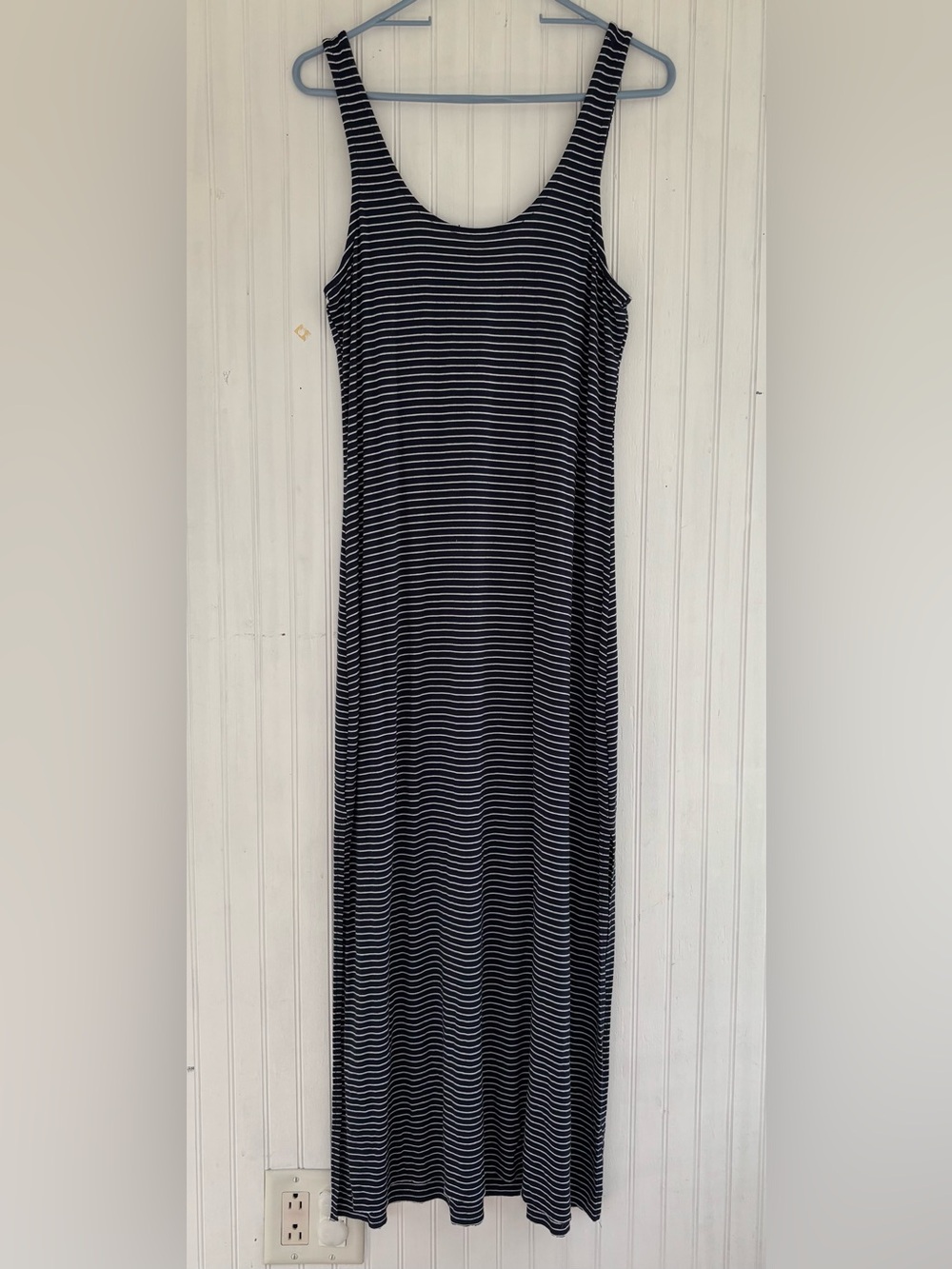 Z Supply Navy Blue White Striped Stretchy Tank Midi Length Dress Size Large